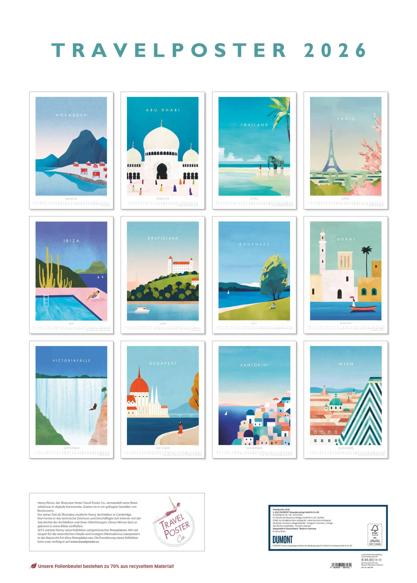 Bild: 4069095007482 | Travelposter 2026 - Reiseplakate-Kalender von DUMONT- Wand-Kalender...