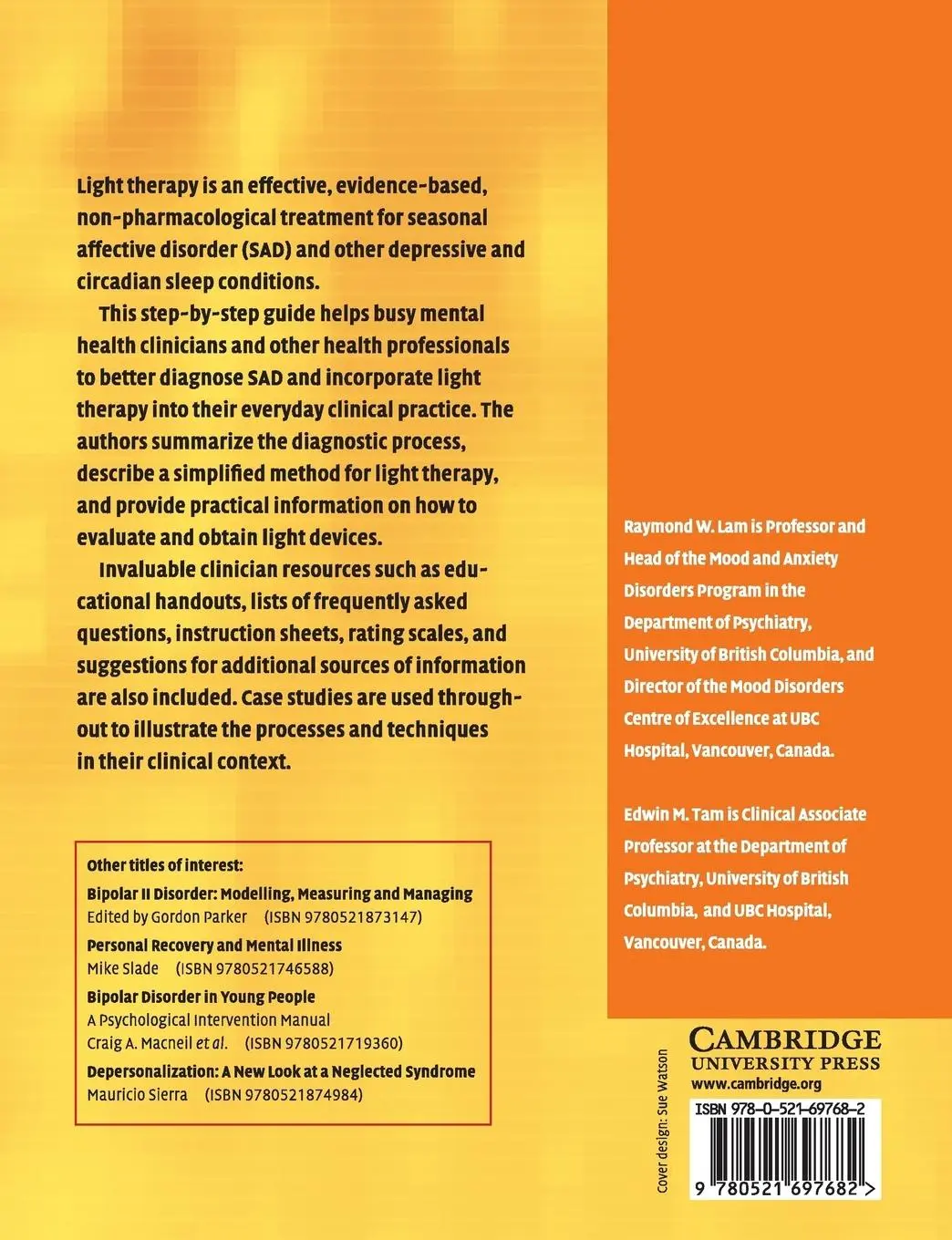 Rückseite: 9780521697682 | Clinician's Gde Using Light Therapy | Raymond W. Lam (u. a.) | Buch