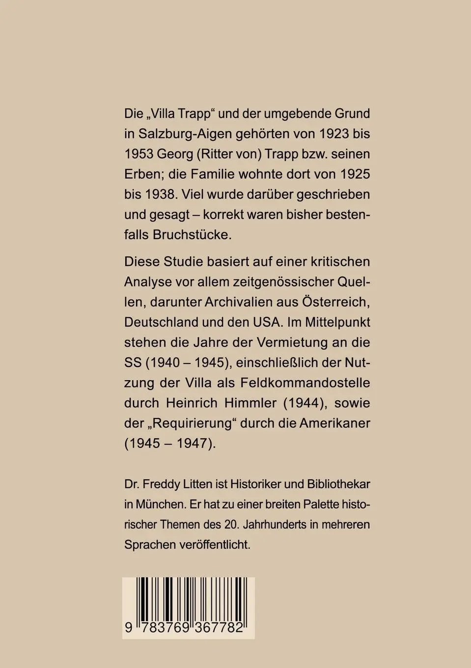 Rückseite: 9783769367782 | Die Villa Trapp in Salzburg-Aigen von 1923 bis 1953 | Freddy Litten
