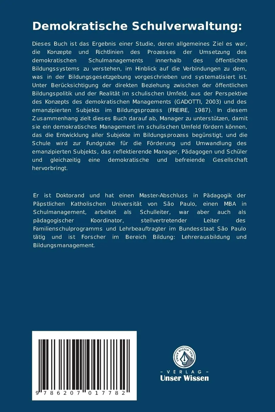 Rückseite: 9786207017782 | Demokratische Schulverwaltung: | Leitlinien für die Umsetzung | Correa