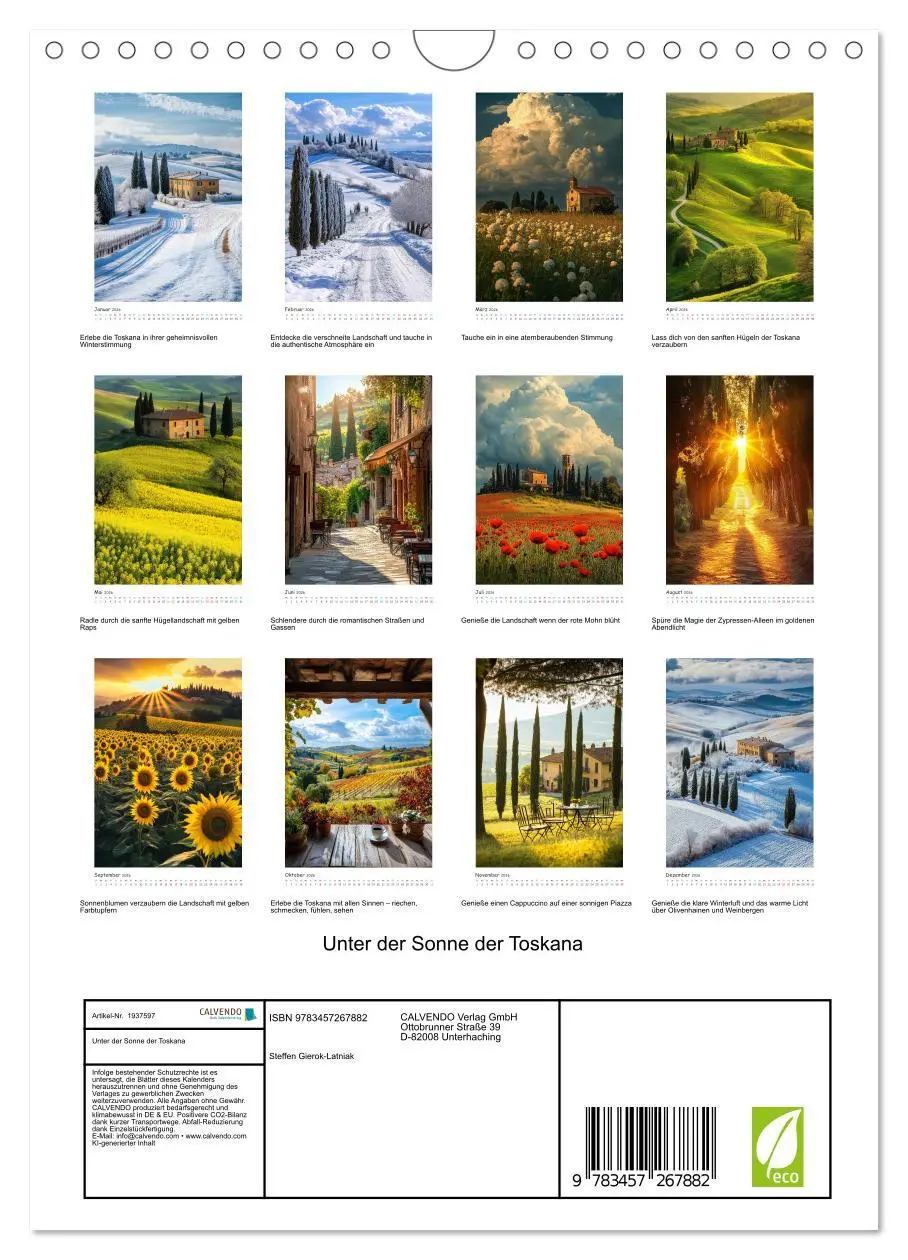 Bild: 9783457267882 | Unter der Sonne der Toskana (Wandkalender 2026 DIN A4 hoch),...