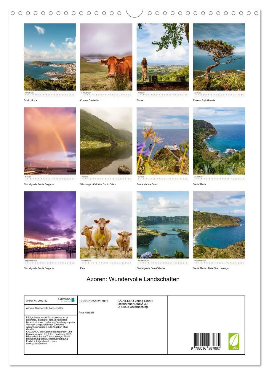 Bild: 9783516287882 | Azoren: Wundervolle Landschaften (Wandkalender 2026 DIN A3 hoch),...