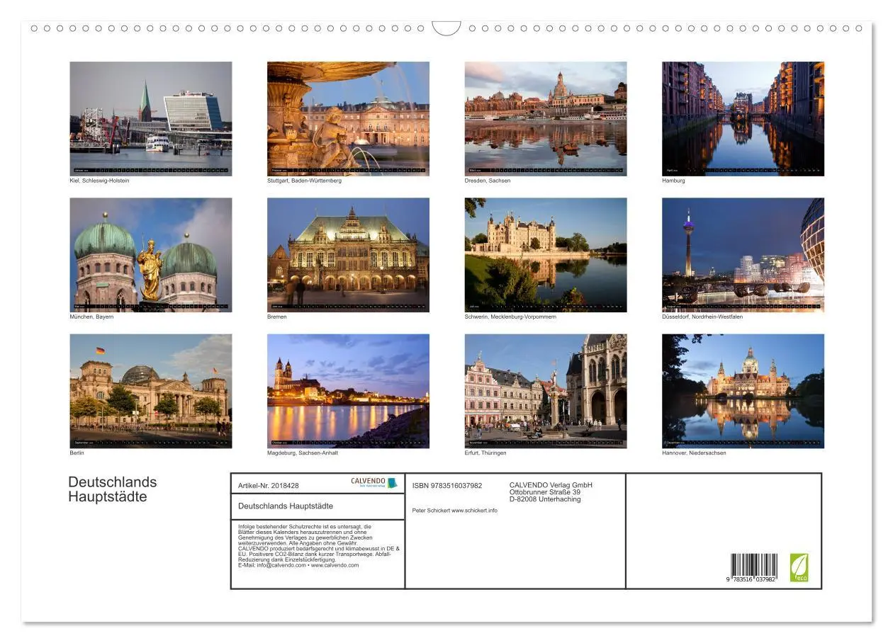 Bild: 9783516037982 | Deutschlands Hauptstädte (Wandkalender 2026 DIN A2 quer), CALVENDO...