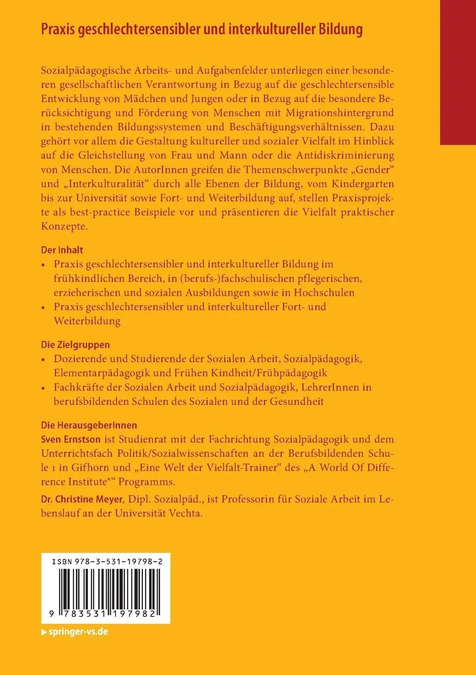 Rückseite: 9783531197982 | Praxis geschlechtersensibler und interkultureller Bildung | Buch | vii