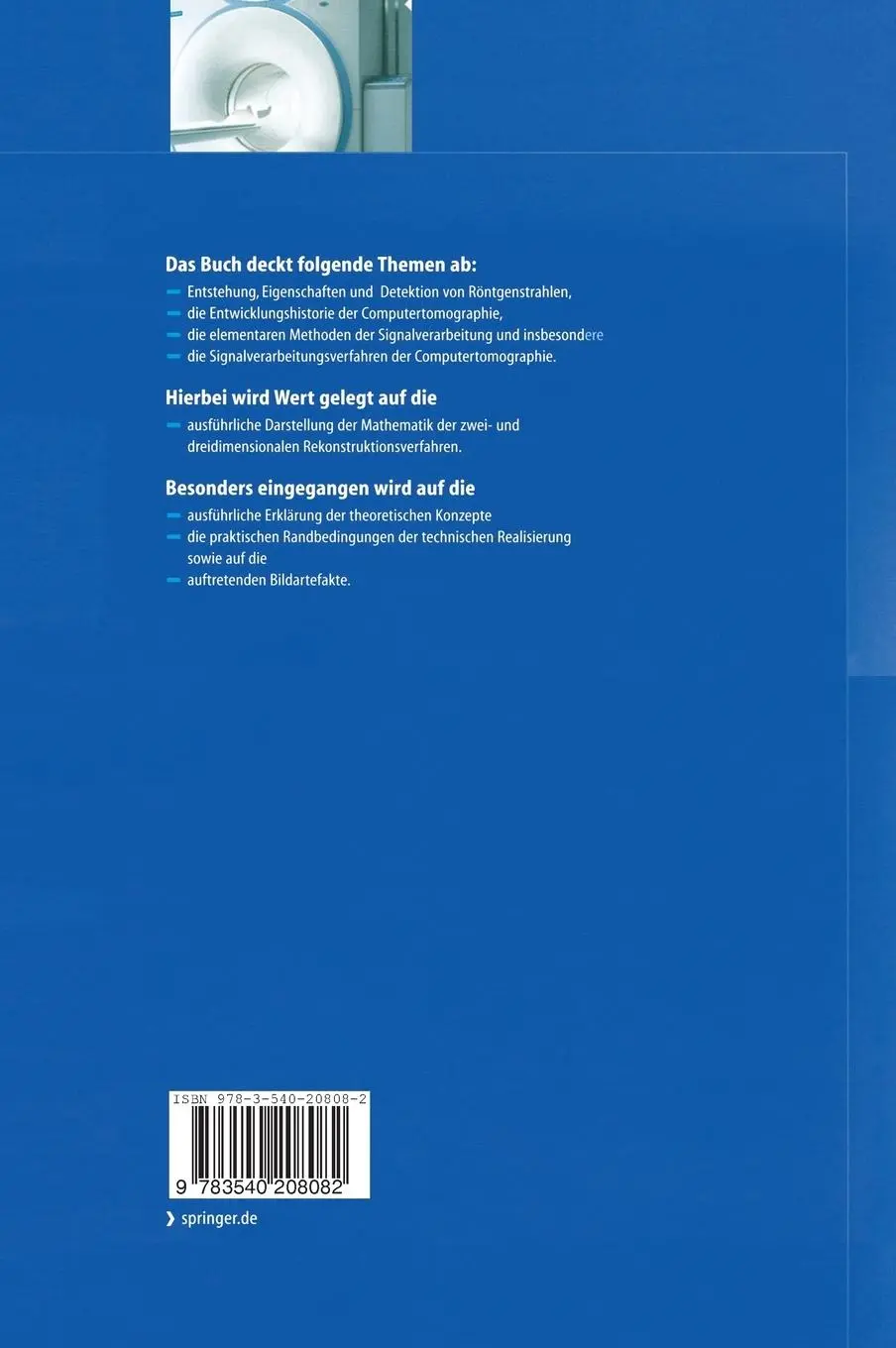 Rückseite: 9783540208082 | Einführung in die Computertomographie | Thorsten M. Buzug | Buch | ix