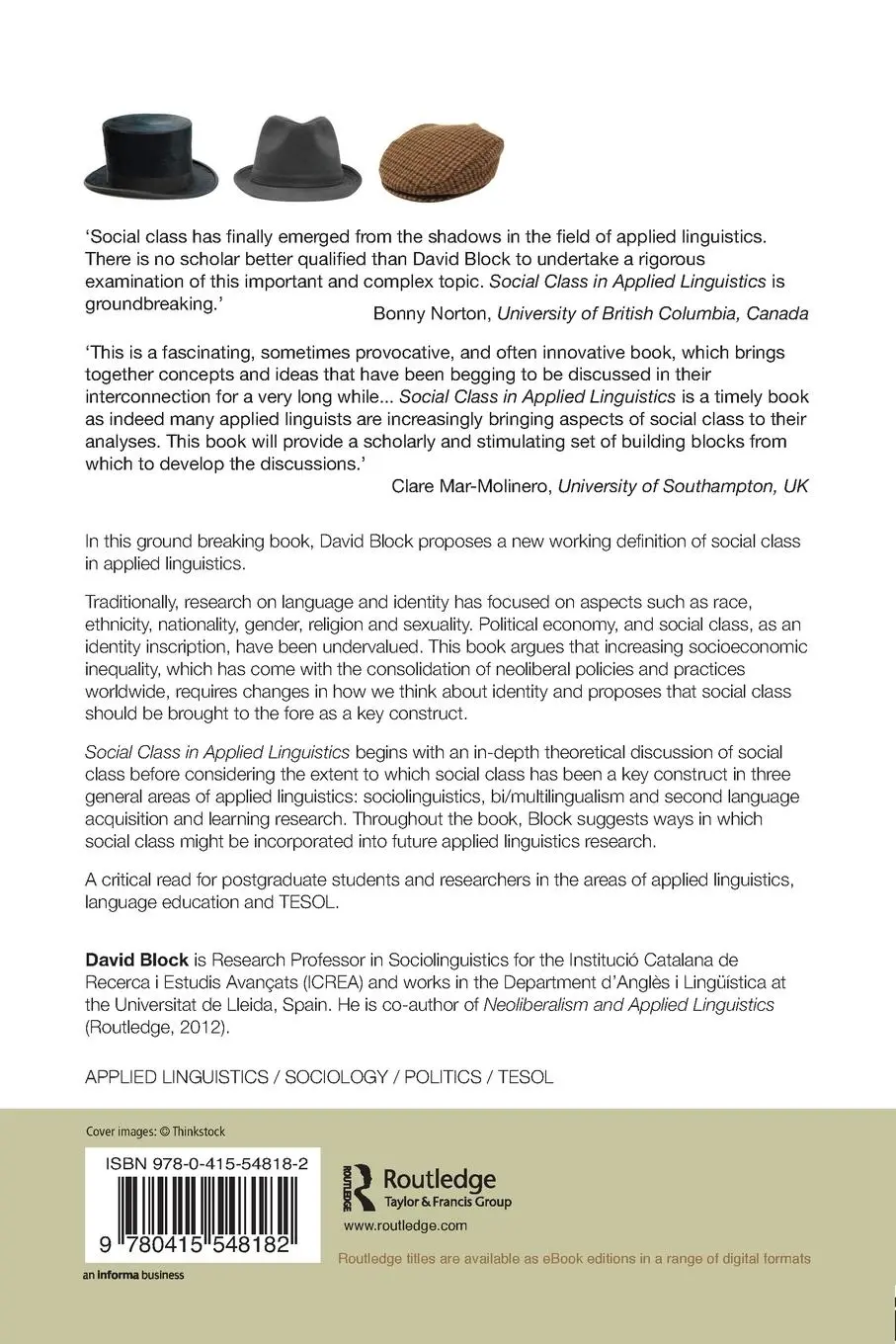 Rückseite: 9780415548182 | Social Class in Applied Linguistics | David Block | Taschenbuch | 2013