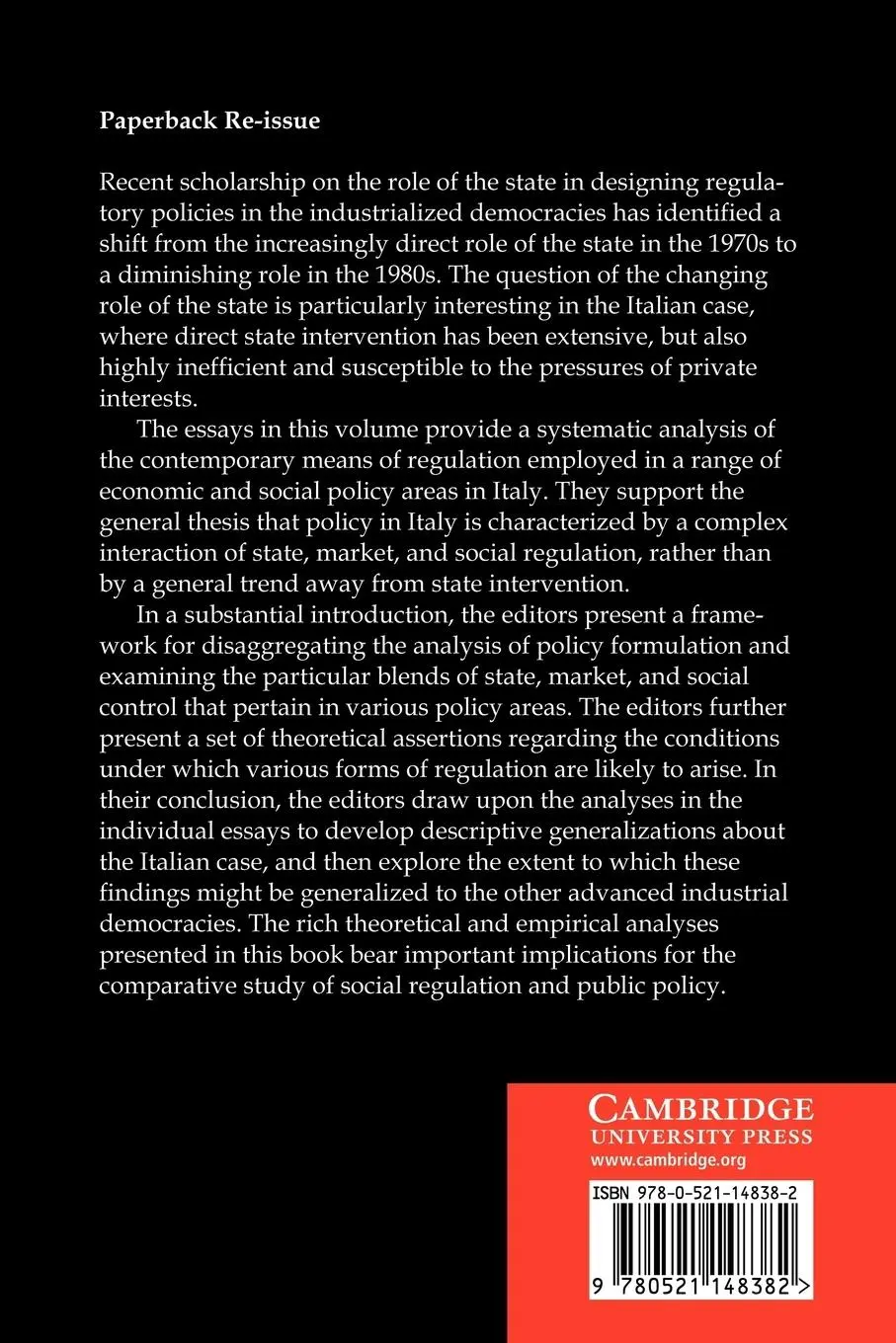 Rückseite: 9780521148382 | State, Market and Social Regulation | New Perspectives on Italy | Buch