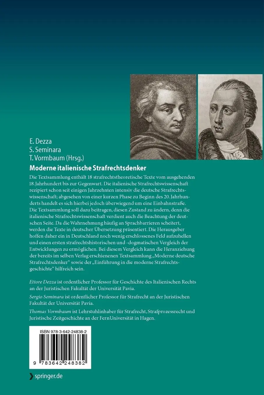 Rückseite: 9783642248382 | Moderne italienische Strafrechtsdenker | Ettore Dezza (u. a.) | Buch