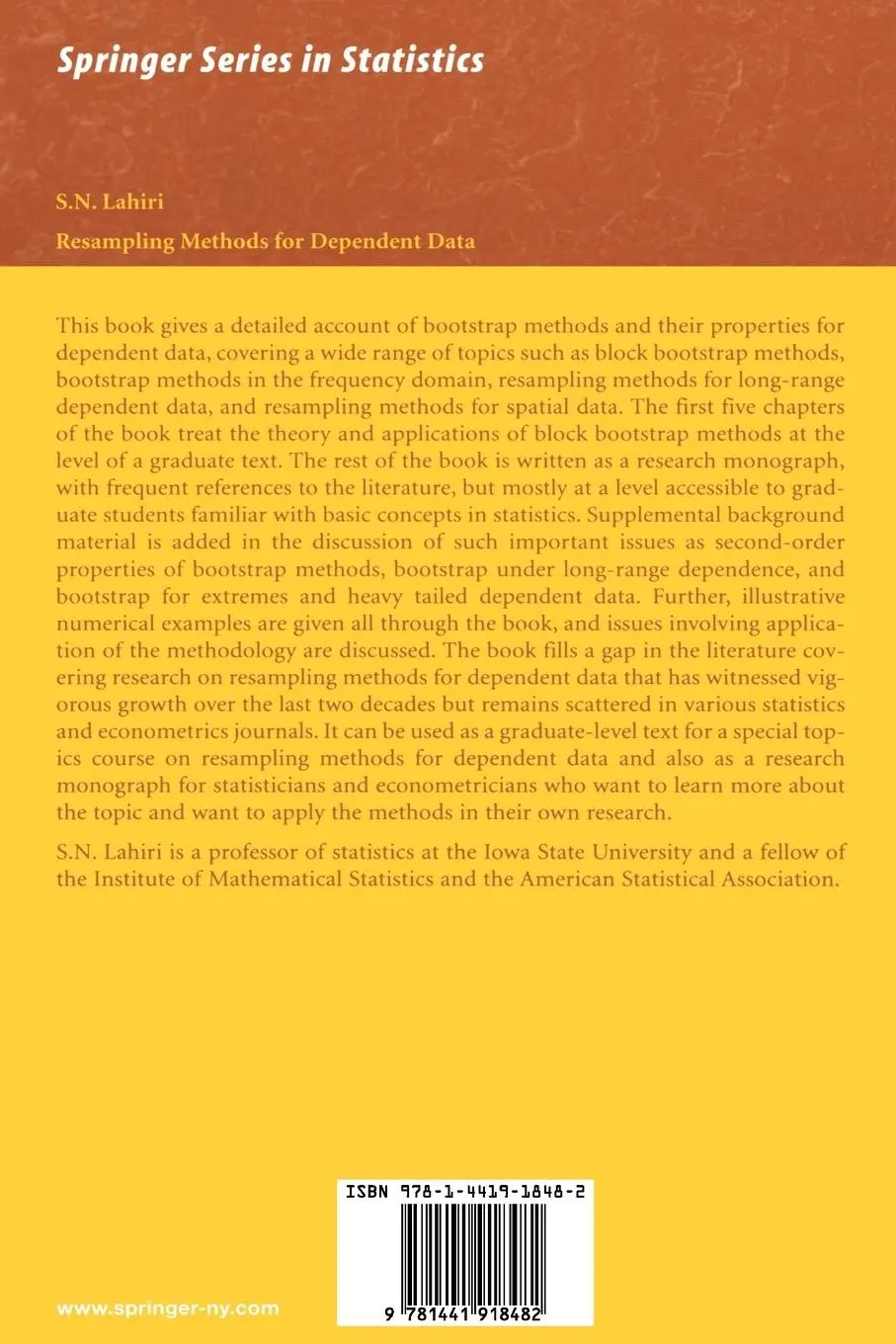 Rückseite: 9781441918482 | Resampling Methods for Dependent Data | S. N. Lahiri | Taschenbuch