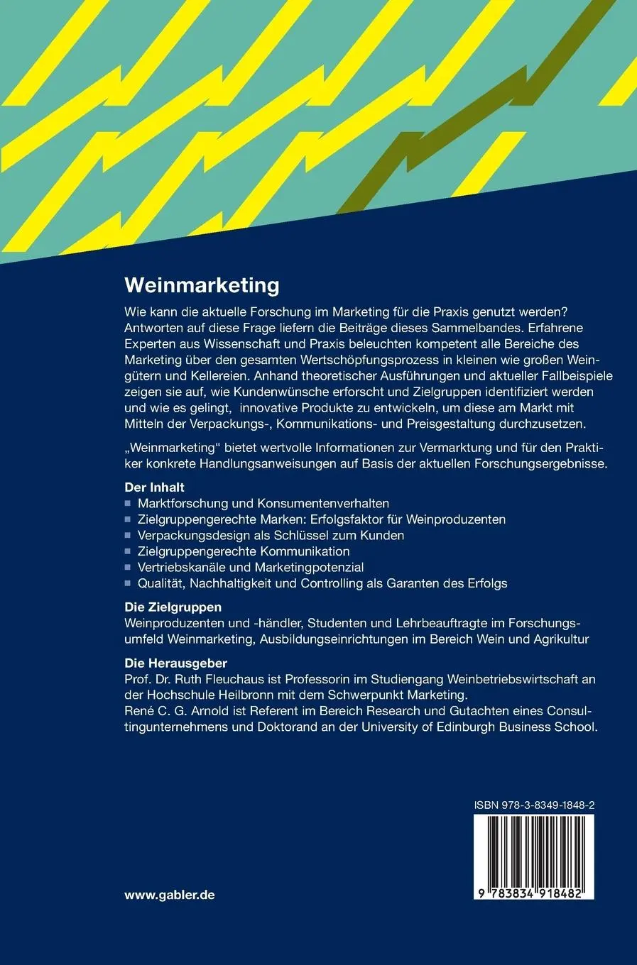 Rückseite: 9783834918482 | Weinmarketing | René Arnold (u. a.) | Buch | xii | Deutsch | 2010