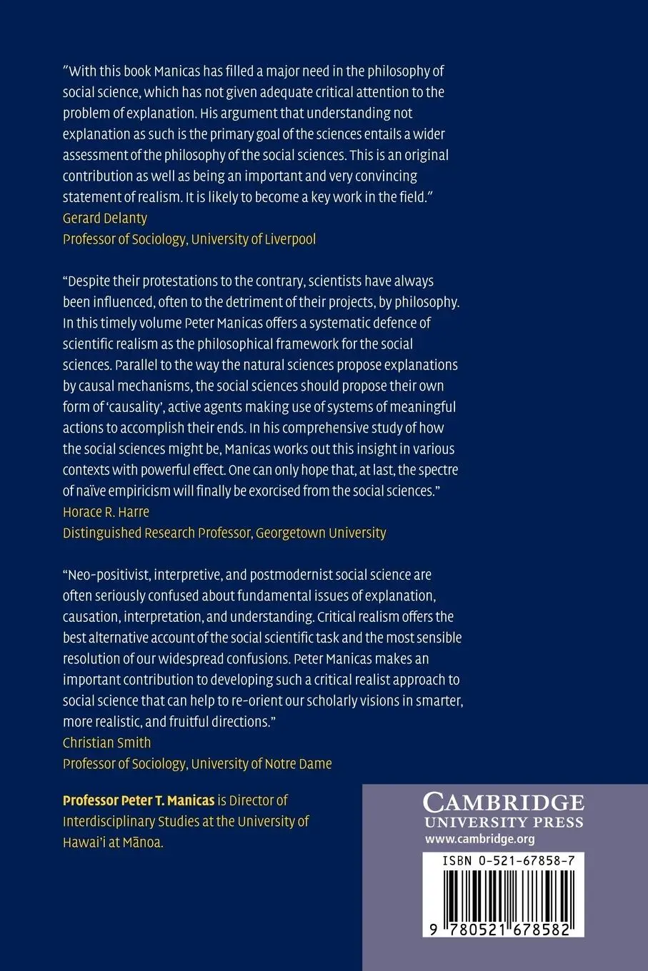 Rückseite: 9780521678582 | A Realist Philosophy of Social Science | Explanation and Understanding