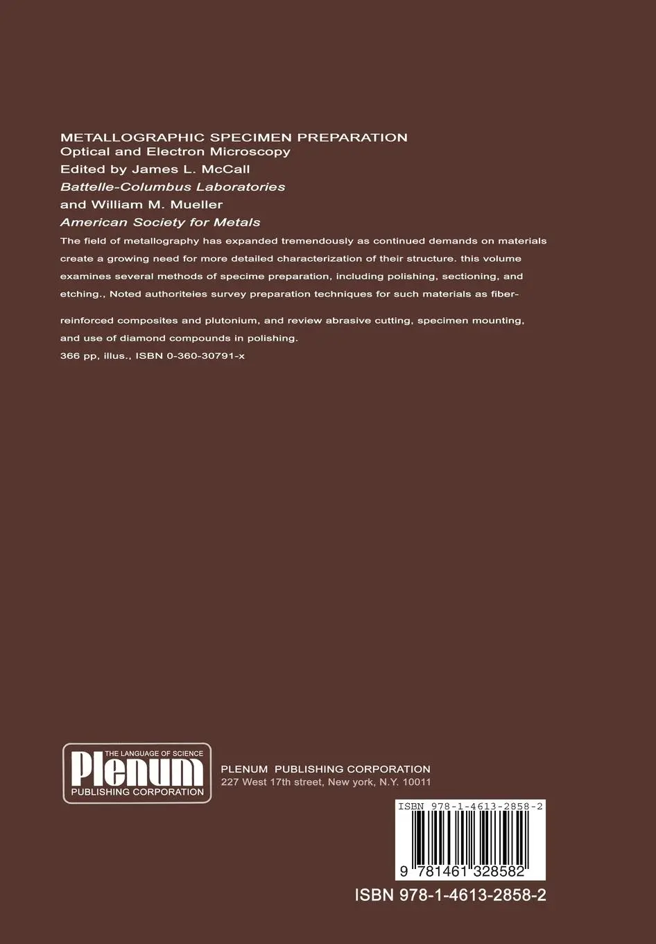 Rückseite: 9781461328582 | Metallography in Failure Analysis | J. McCall | Taschenbuch | viii