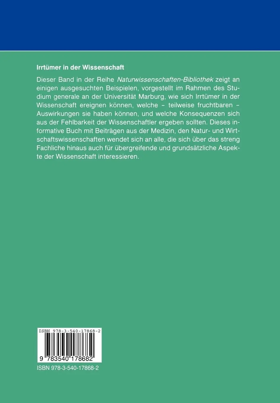 Rückseite: 9783540178682 | Irrtümer in der Wissenschaft | Dieter Czeschlik | Taschenbuch | viii