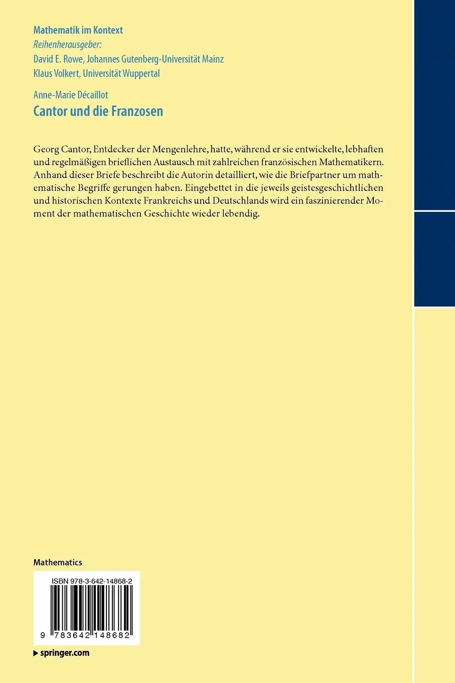 Rückseite: 9783642148682 | Cantor und die Franzosen | Mathematik, Philosophie und das Unendliche