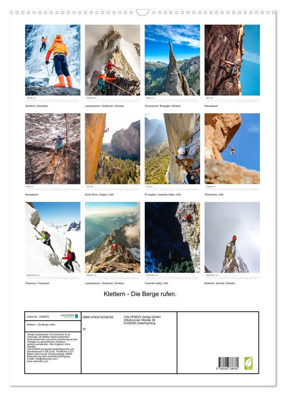 Bild: 9783516338782 | Klettern - Die Berge rufen. (Wandkalender 2026 DIN A2 hoch),...