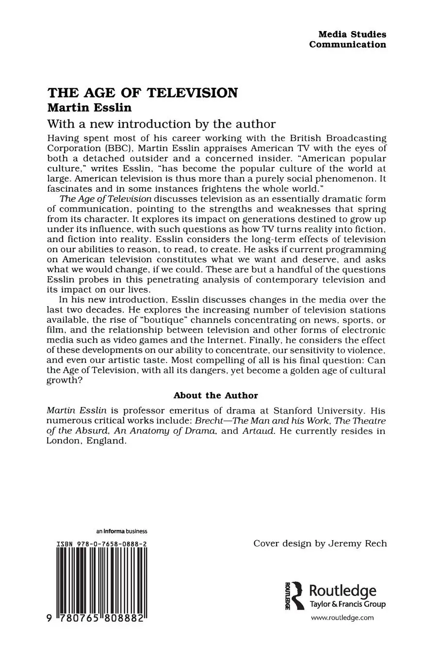 Rückseite: 9780765808882 | The Age of Television | Martin Esslin | Taschenbuch | Englisch | 2001