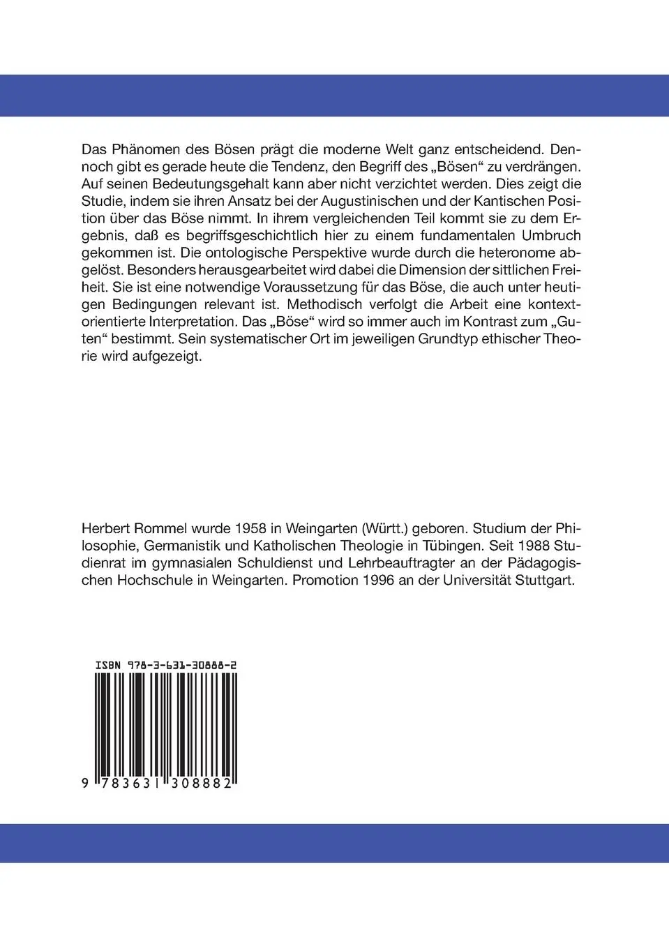 Rückseite: 9783631308882 | Zum Begriff des Bösen bei Augustinus und Kant | Herbert Rommel | Buch