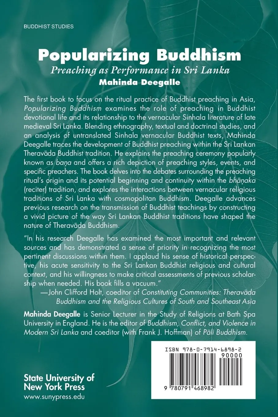 Rückseite: 9780791468982 | Popularizing Buddhism | Preaching as Performance in Sri Lanka | Buch