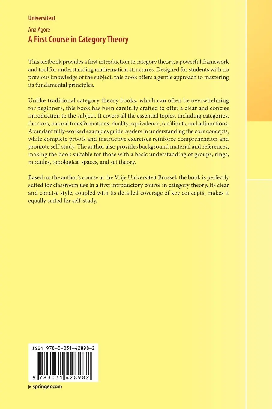 Rückseite: 9783031428982 | A First Course in Category Theory | Ana Agore | Taschenbuch | xiv