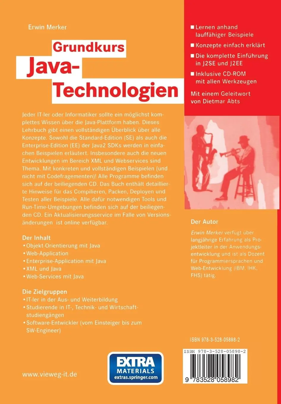 Rückseite: 9783528058982 | Grundkurs Java-Technologien | Erwin Merker | Taschenbuch | xii | 2004