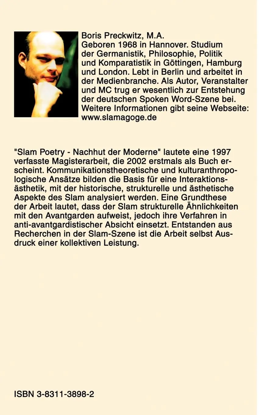 Rückseite: 9783831138982 | Slam Poetry - Nachhut der Moderne | Boris Preckwitz | Taschenbuch