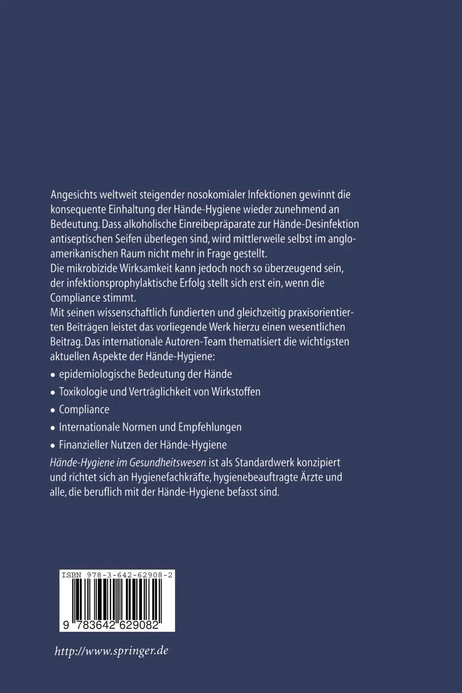 Rückseite: 9783642629082 | Hände-Hygiene im Gesundheitswesen | Günter Kampf | Taschenbuch | xiv