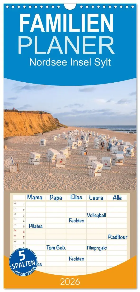 Cover: 9783516509182 | Familienplaner 2026 - Nordsee Insel Sylt mit 5 Spalten...