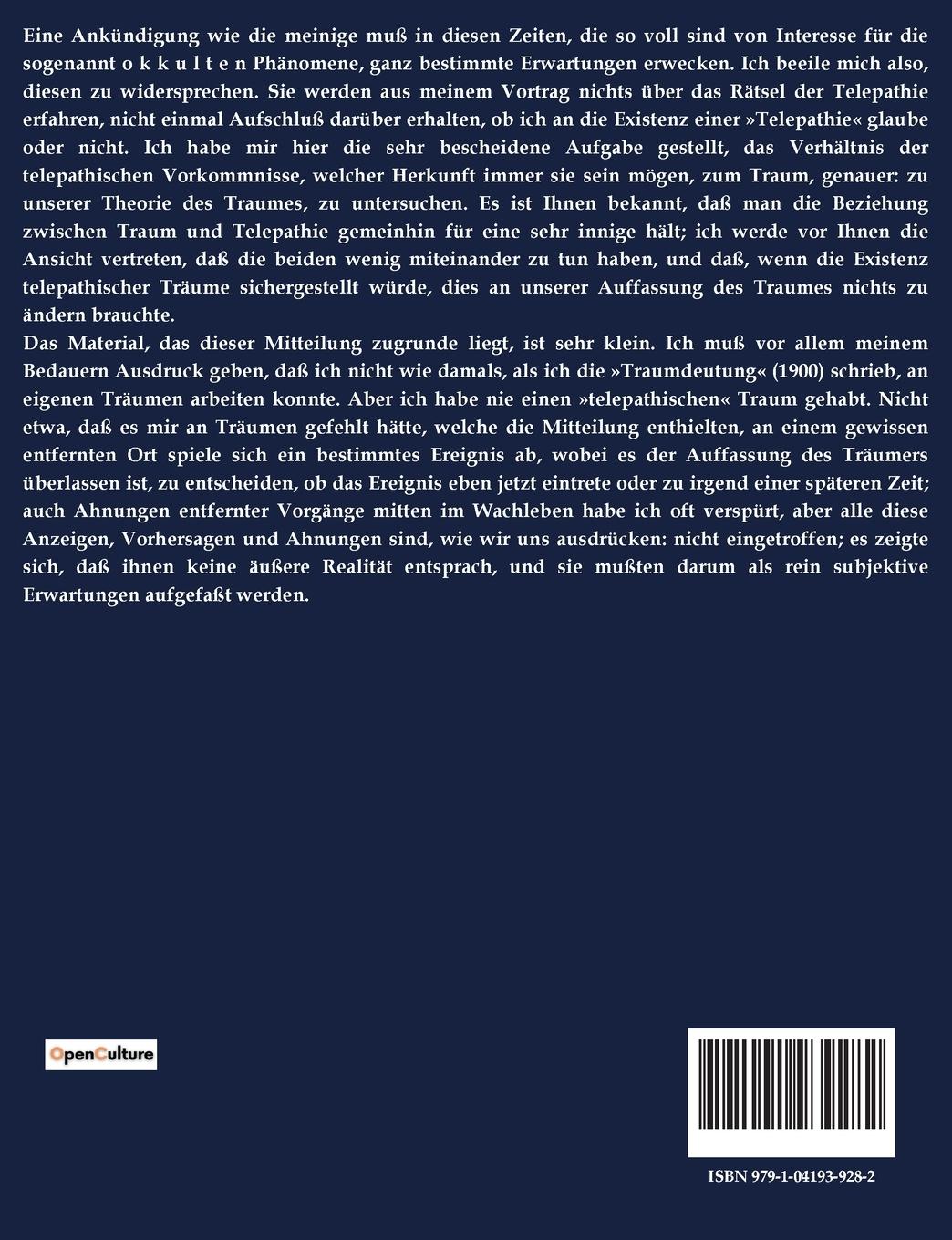 Rückseite: 9791041939282 | Traum und Telepathie | Sigmund Freud | Taschenbuch | Paperback | 24 S.
