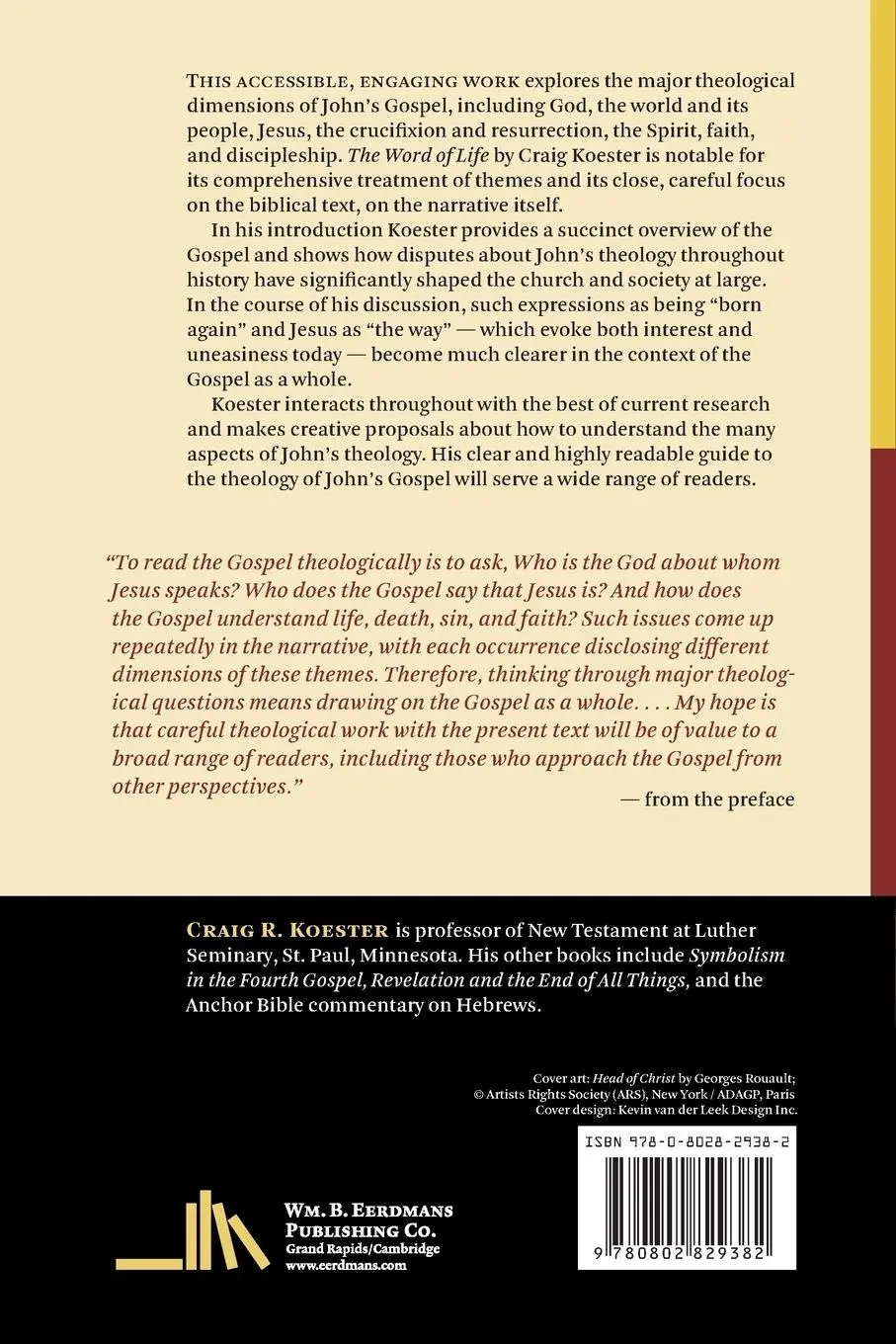 Rückseite: 9780802829382 | Word of Life | A Theology of John's Gospel | Craig R Koester | Buch