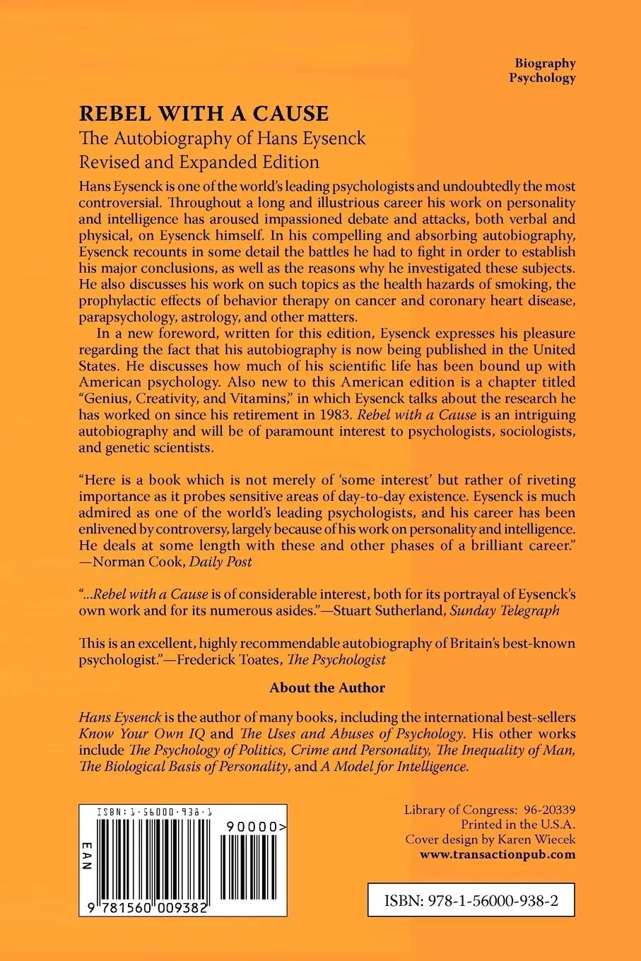 Rückseite: 9781560009382 | Rebel with a Cause | Hans J. Eysenck | Taschenbuch | Englisch | 1997