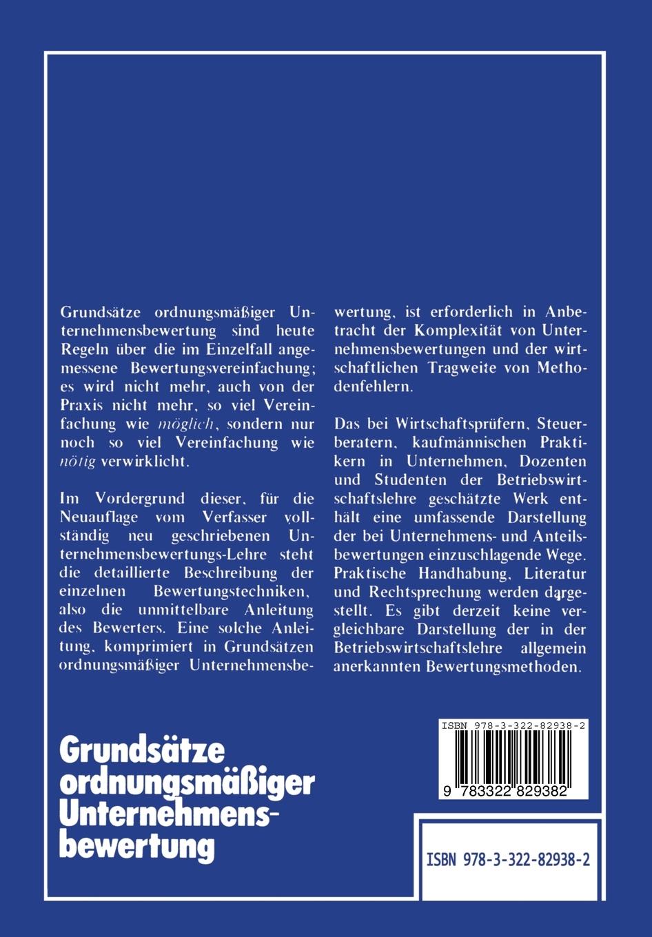 Rückseite: 9783322829382 | Grundsätze ordnungsmäßiger Unternehmensbewertung | Adolf Moxter | Buch