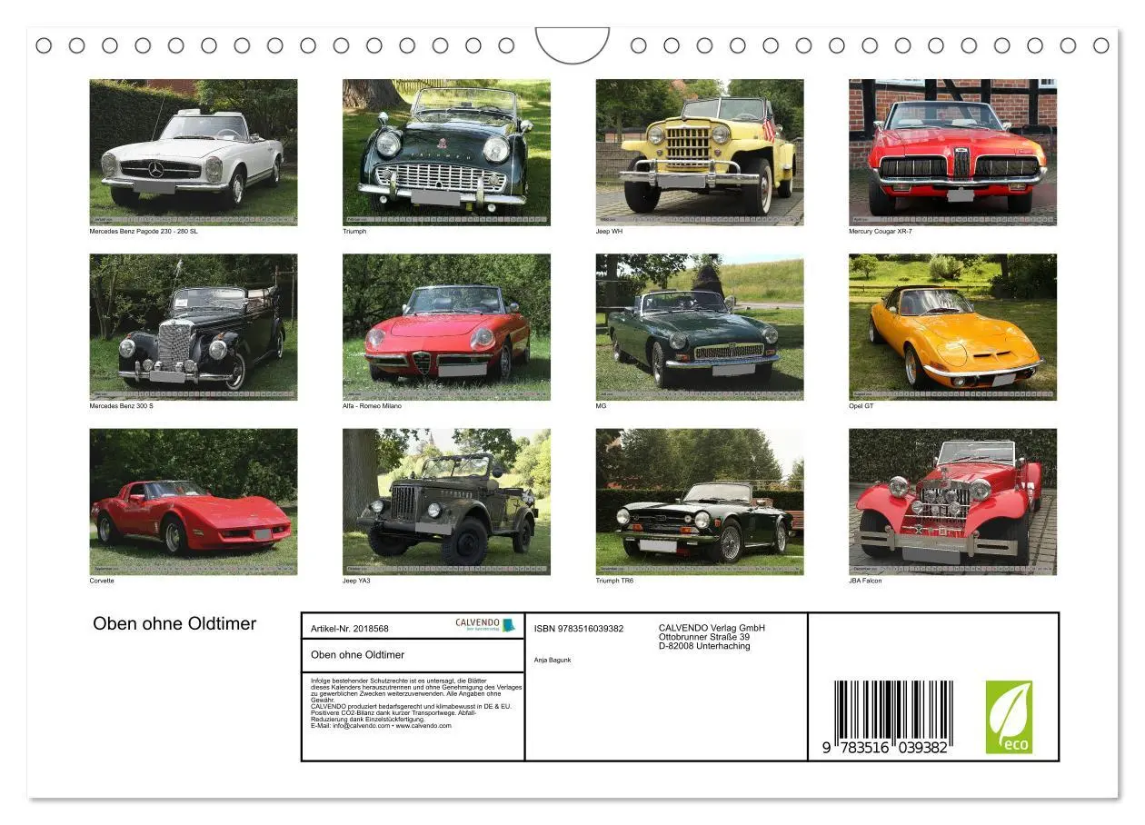 Bild: 9783516039382 | Oben ohne Oldtimer (Wandkalender 2026 DIN A4 quer), CALVENDO...