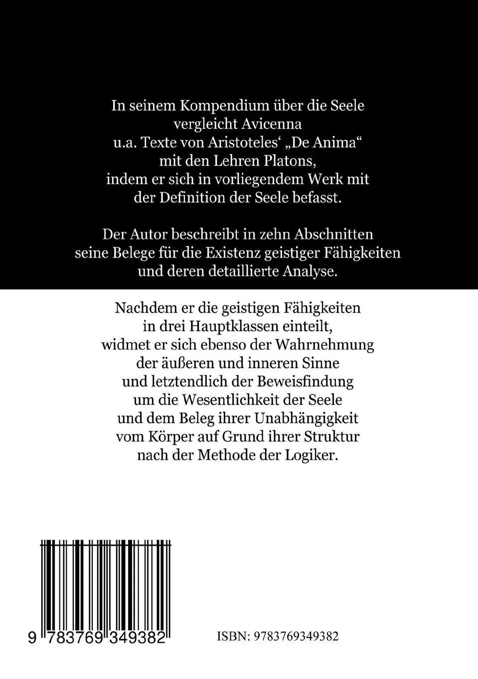 Rückseite: 9783769349382 | Ein Kompendium über die Seele | AVICENAS ANGEBOT an den PRINZEN | Buch