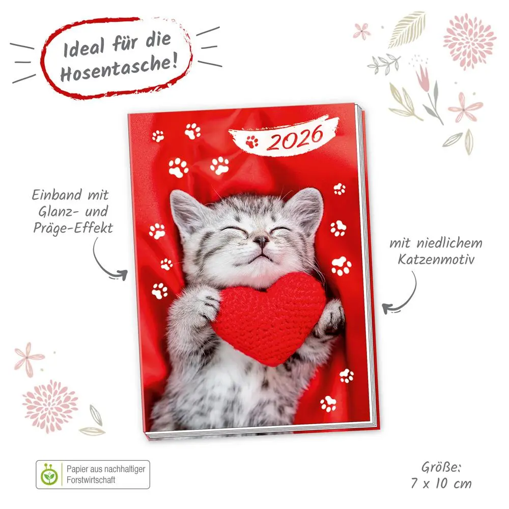 Bild: 4251901509482 | Trötsch Taschenkalender A7 Katze 2026 | Mini-Terminkalender | KG
