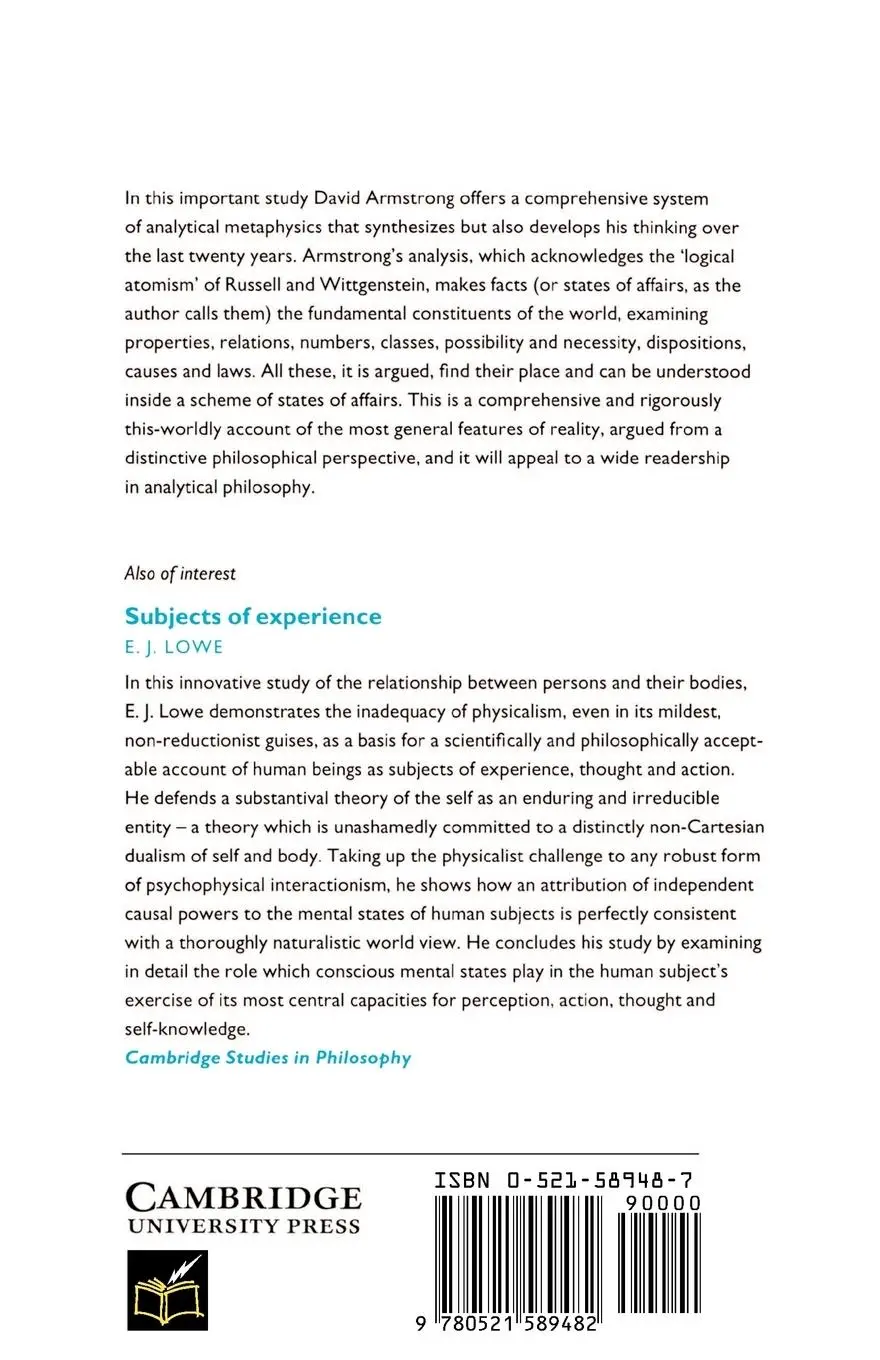 Rückseite: 9780521589482 | A World of States of Affairs | D. M. Armstrong | Taschenbuch | 1997