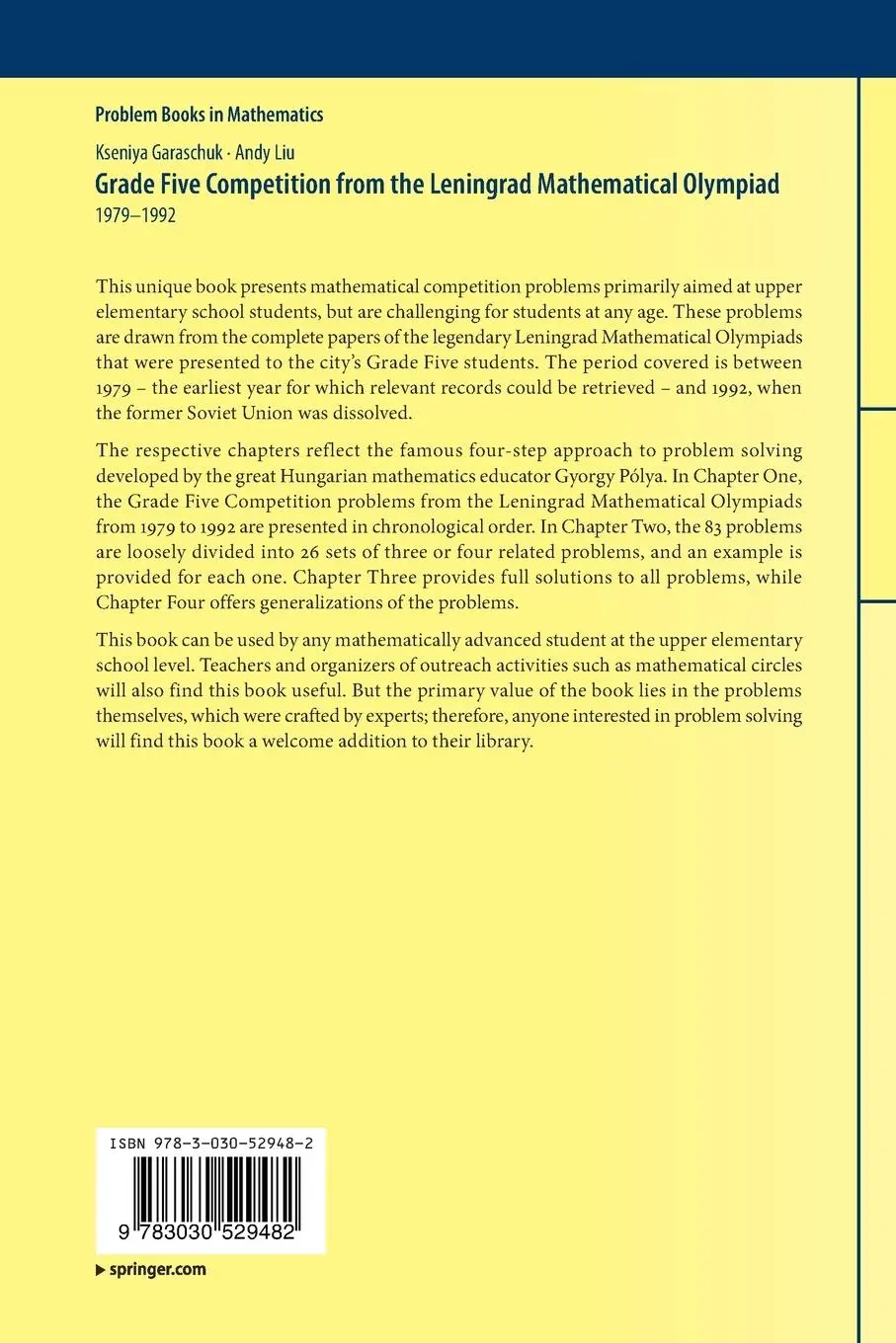 Rückseite: 9783030529482 | Grade Five Competition from the Leningrad Mathematical Olympiad | Buch