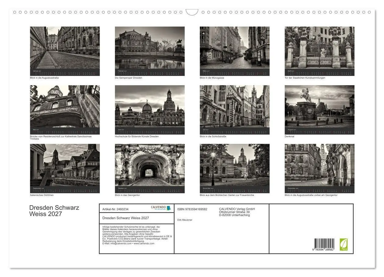 Bild: 9783594169582 | Dresden Schwarz Weiss 2027 (Wandkalender 2027 DIN A2 quer),...