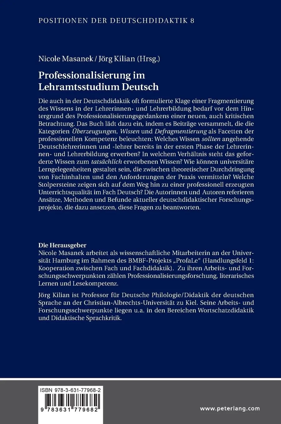 Rückseite: 9783631779682 | Professionalisierung im Lehramtsstudium Deutsch | Masanek (u. a.)