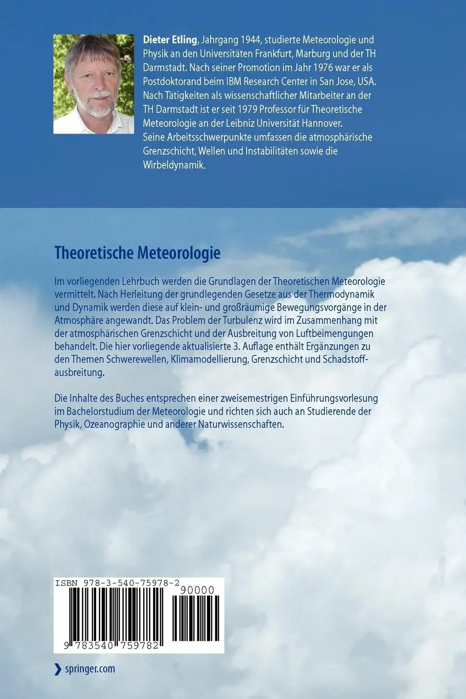 Rückseite: 9783540759782 | Theoretische Meteorologie | Eine Einführung | Dieter Etling | Buch | x