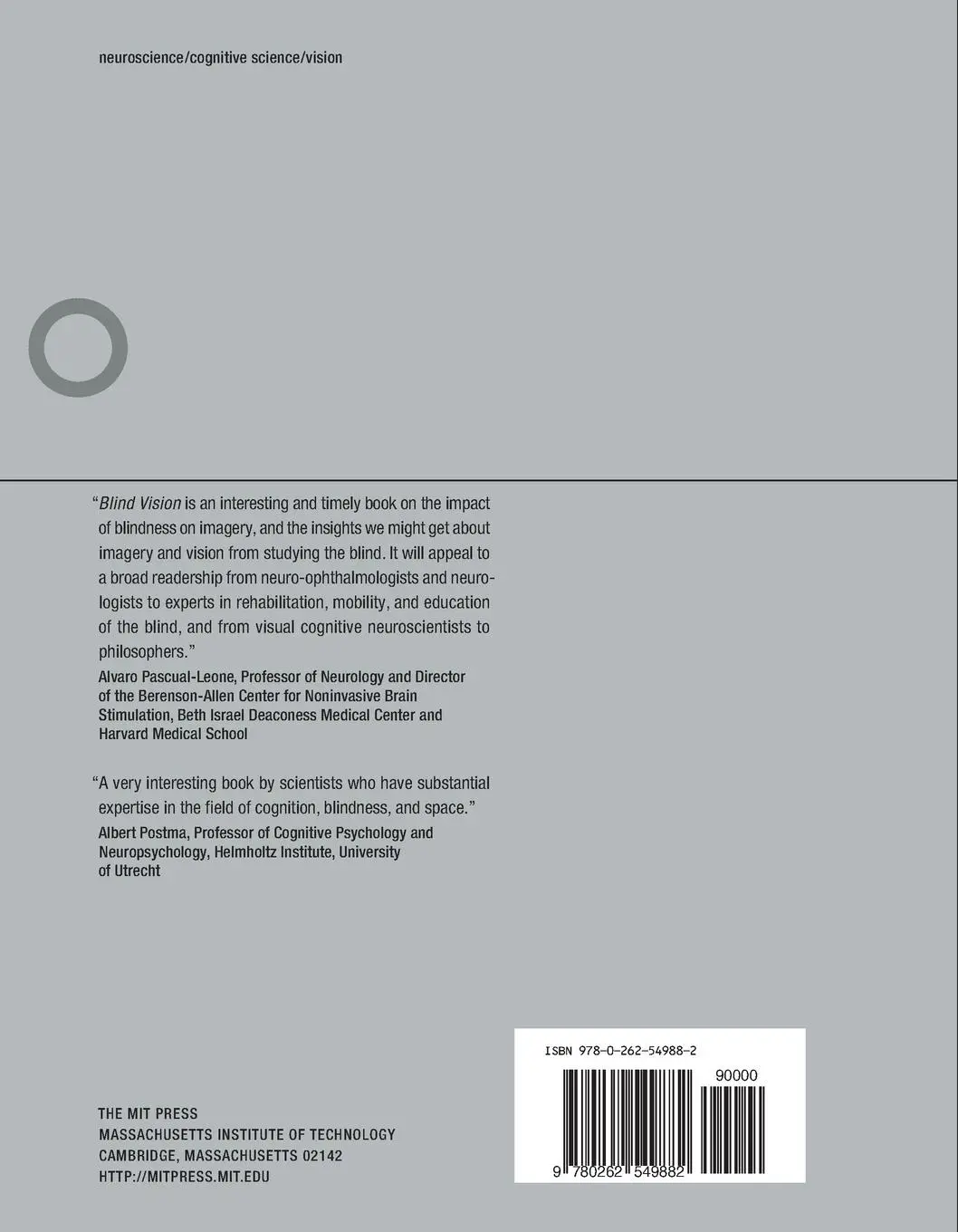 Rückseite: 9780262549882 | Blind Vision | The Neuroscience of Visual Impairment | Taschenbuch