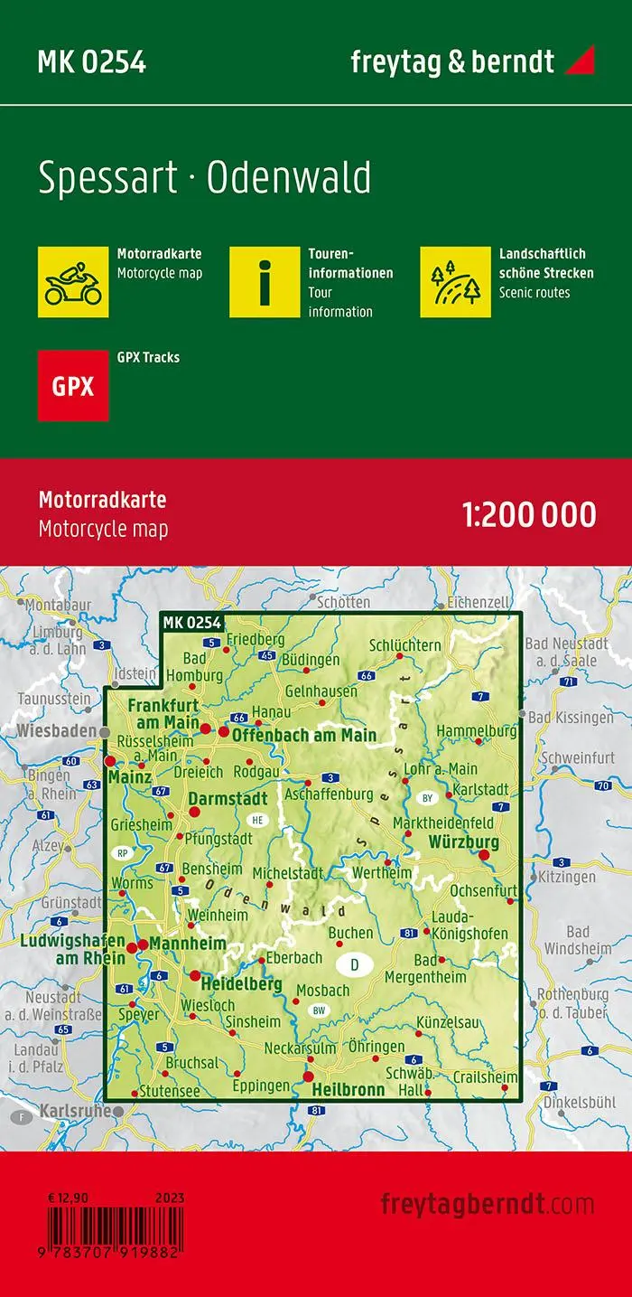 Rückseite: 9783707919882 | Spessart, Motorradkarte 1:200.000, freytag &amp; berndt | Freytag &amp; Berndt
