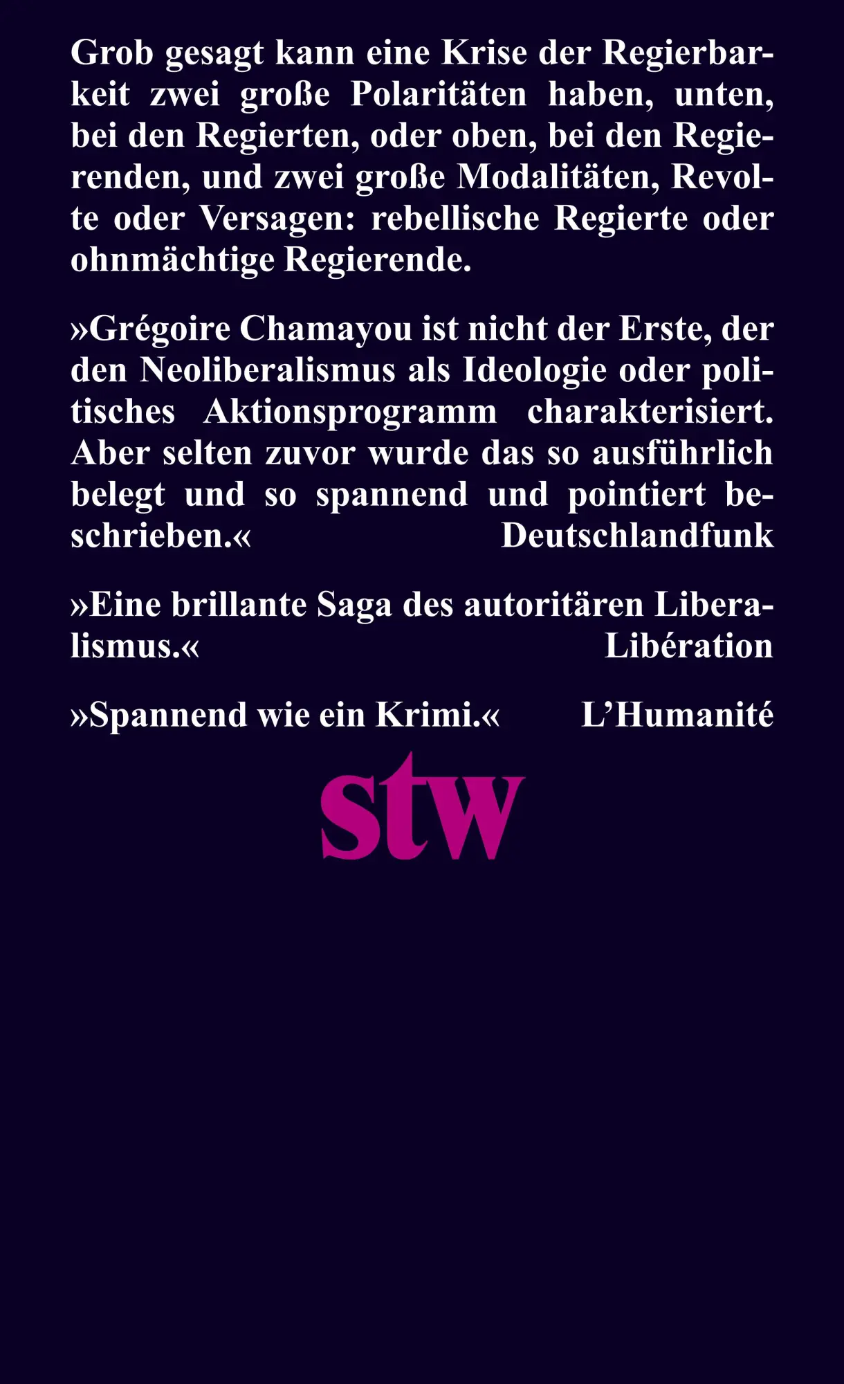 Rückseite: 9783518299982 | Die unregierbare Gesellschaft | Grégoire Chamayou | Taschenbuch | 2023