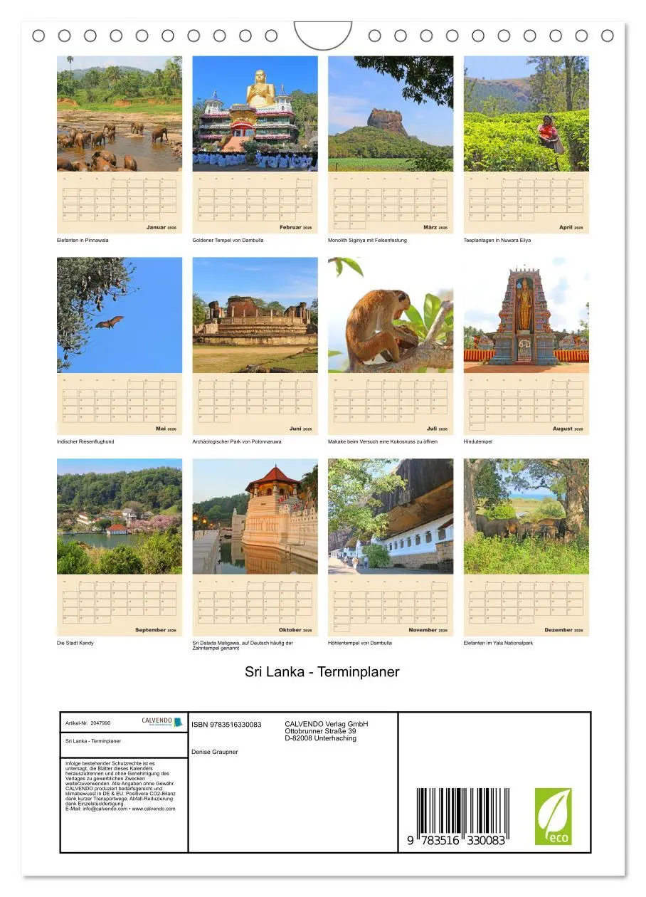 Bild: 9783516330083 | Sri Lanka - Terminplaner (Wandkalender 2026 DIN A4 hoch), CALVENDO...