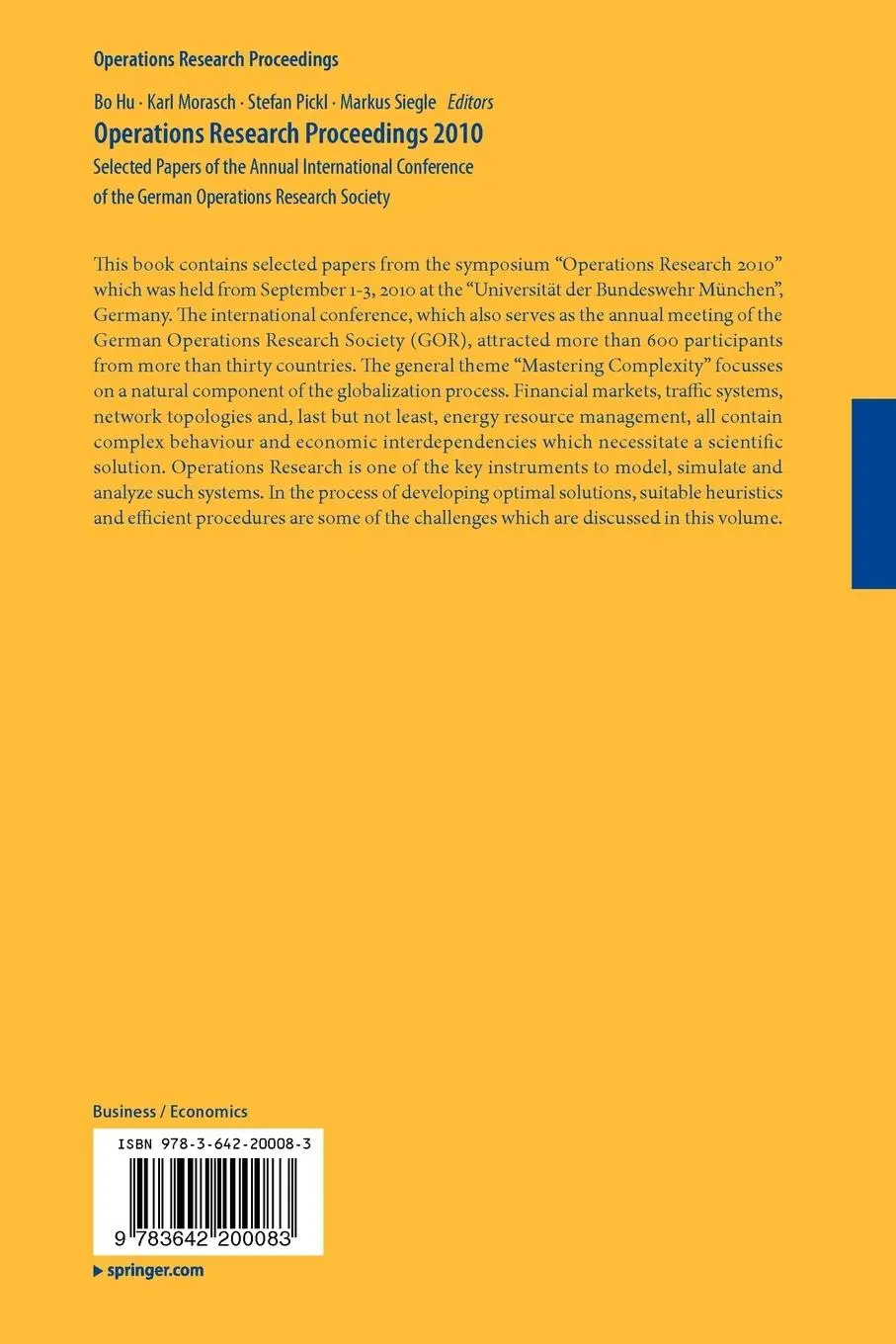 Rückseite: 9783642200083 | Operations Research Proceedings 2010 | Bo Hu (u. a.) | Taschenbuch