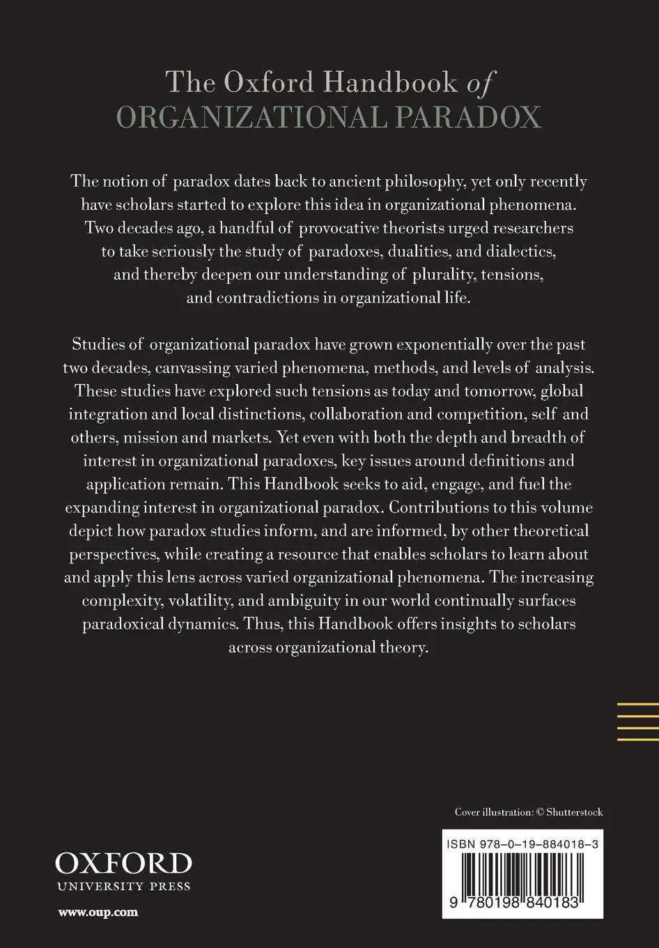 Rückseite: 9780198840183 | The Oxford Handbook of Organizational Paradox | Wendy K Smith (u. a.)