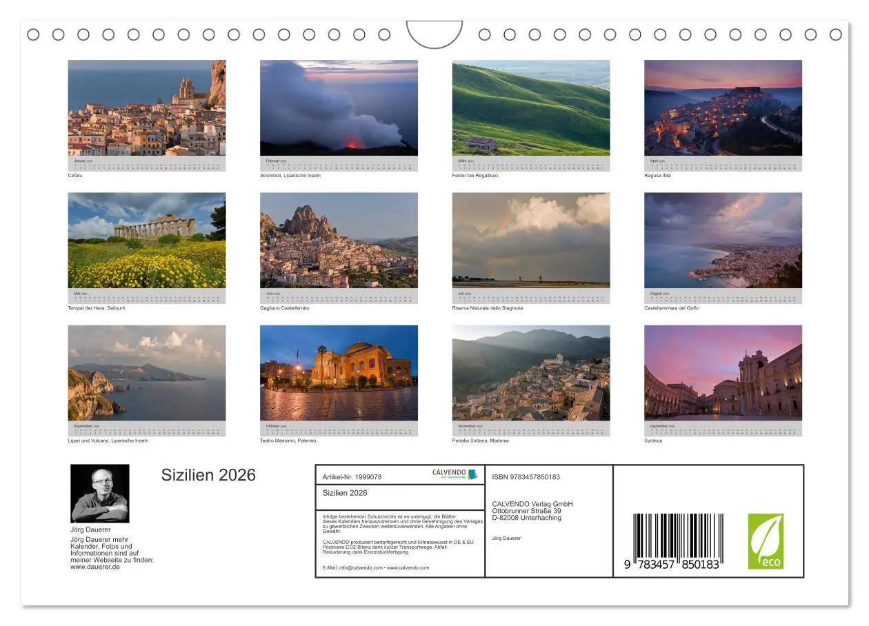 Bild: 9783457850183 | Sizilien 2026 (Wandkalender 2026 DIN A4 quer), CALVENDO Monatskalender