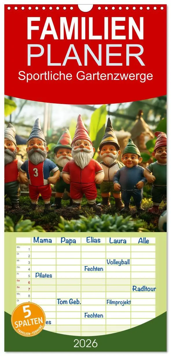 Cover: 9783516490183 | Familienplaner 2026 - Sportliche Gartenzwerge mit 5 Spalten...