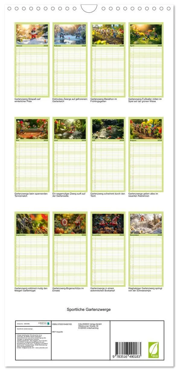 Bild: 9783516490183 | Familienplaner 2026 - Sportliche Gartenzwerge mit 5 Spalten...