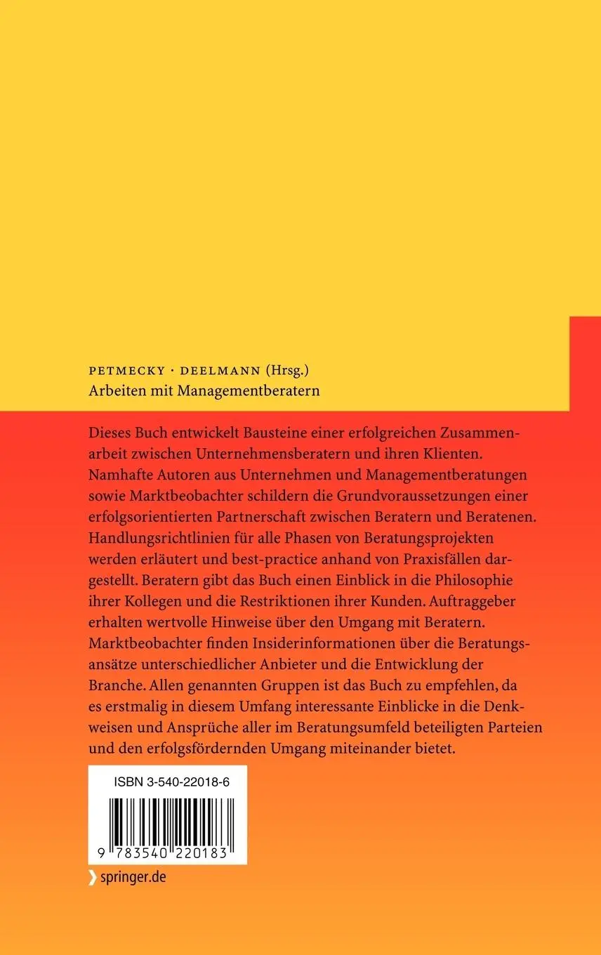 Rückseite: 9783540220183 | Arbeiten mit Managementberatern | Thomas Deelmann (u. a.) | Buch | xix