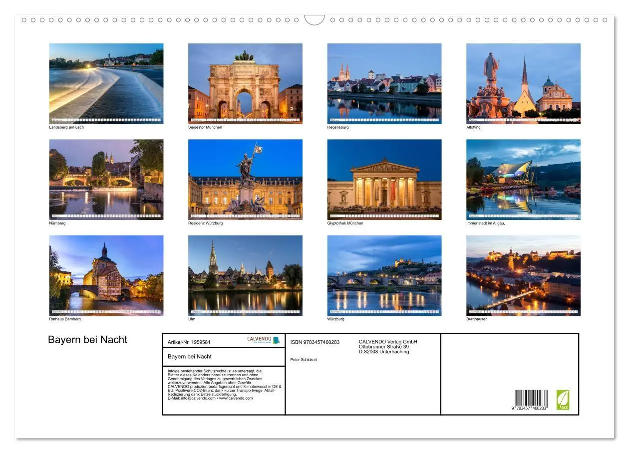 Bild: 9783457460283 | Bayern bei Nacht (Wandkalender 2026 DIN A2 quer), CALVENDO...